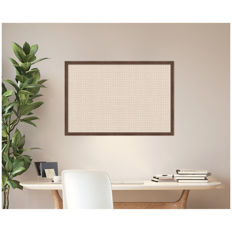Framed Fabric Pinboard  Printed Linen Bulletin Board, Beige, 26" H x 38" W x 1.25" D, Florence Medium Brown