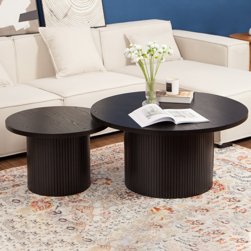 Mickenzy Round Wood Nesting Table, Black