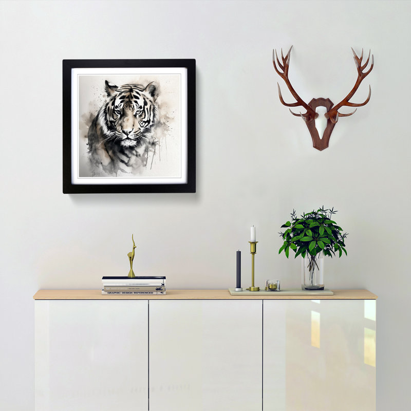 Tiger Ink Wash No.1 - Framed Print, Black