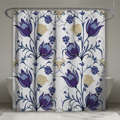 Rideaux de douche bleus à motif floral extra longs