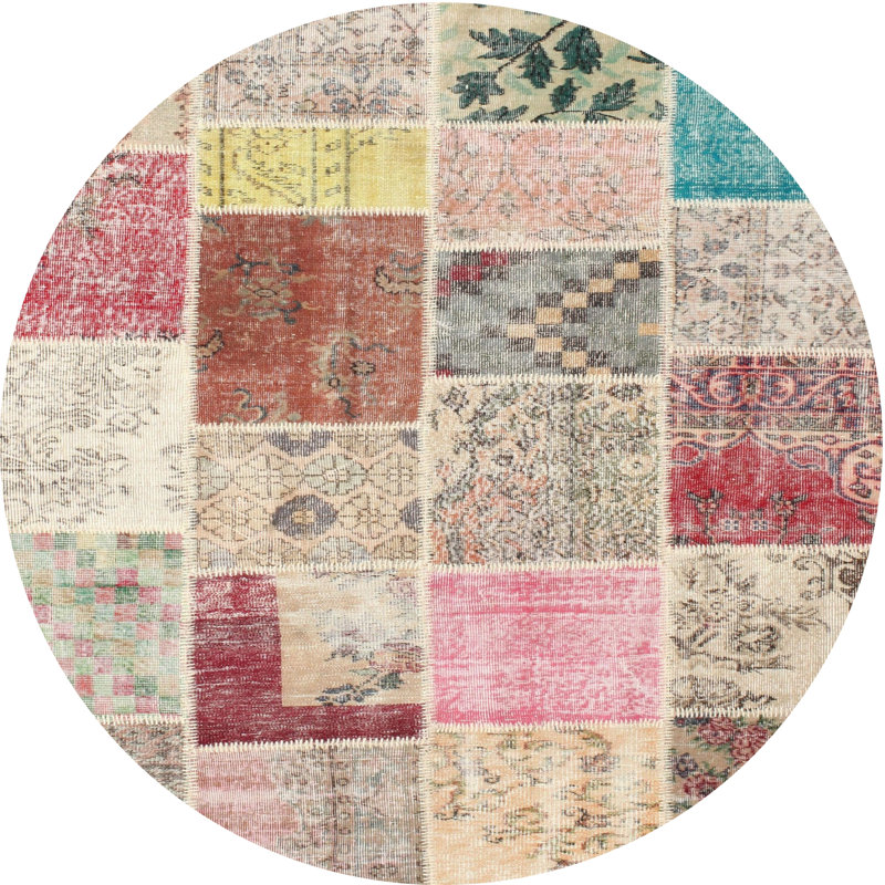 Tapis gris/beige/brun contemporain, Rond 5 pi