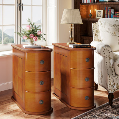 Wood End Table Set, 3-Drawer, No Assembly Required, Set of 2
