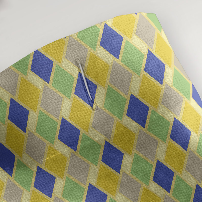 Rideau simple à motif de losanges Retro, Jaune / Bleu
