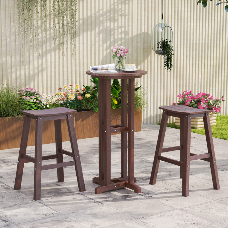Ensemble de 2 tabourets de bar 29 po avec siège et repose-pieds courbés 29 po pour l'extérieur, Brun, 2