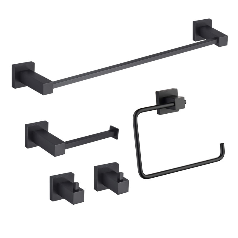 Ensemble de quincaillerie de salle de bain cubique 5 pièces, Noir mat
