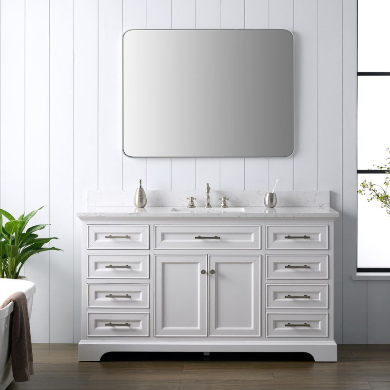 Thompson 60" W Single Bathroom Vanity, White/Brushed Nickel