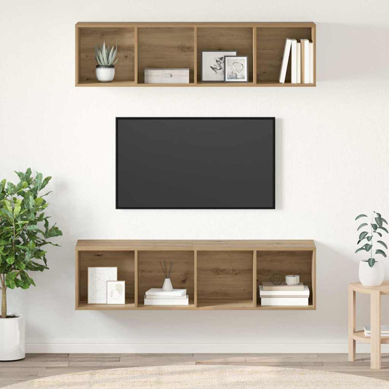 TV Cabinet Set 2 Pcs, (4 Shelves) 142.5cm H x 37cm L x 37cm W, Artisan Oak