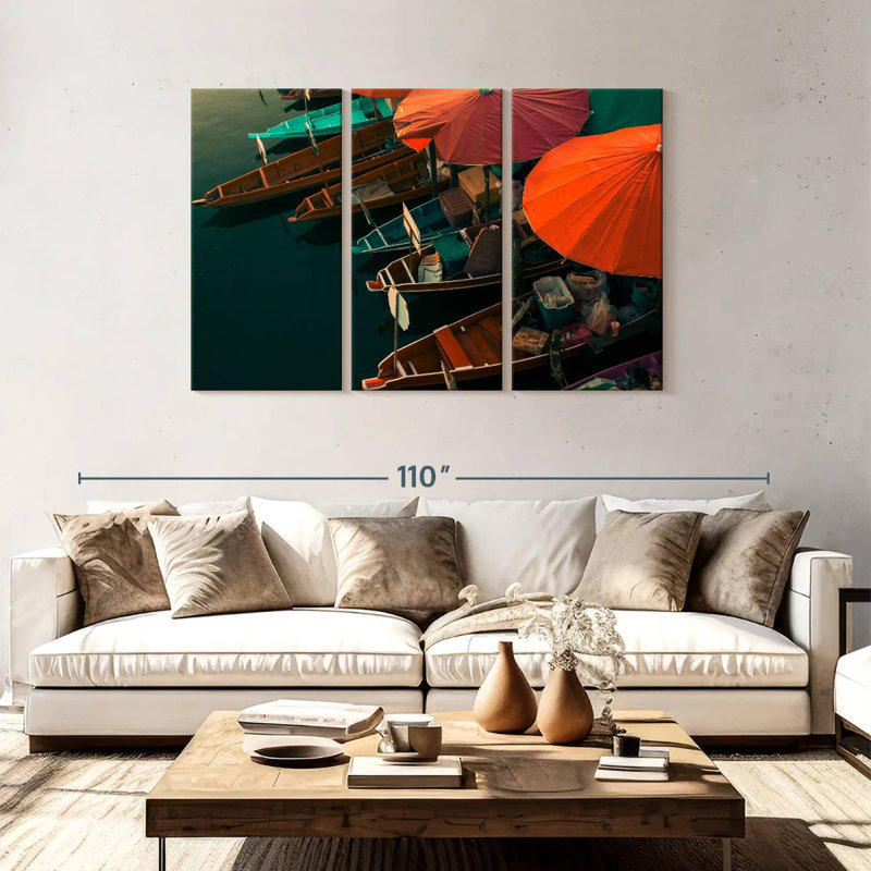 Marché flottant Mehar en Thaïlande, H 48 po x l 74 po