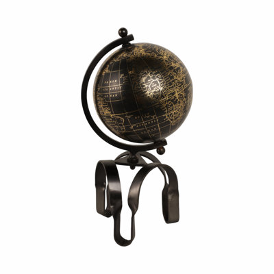 Koregan Globe Decorative Object for Home Decor – Modern Sculpture with Unique Metal Stand – Figurine for Shelf Styling, Coffee Table Decor, or Decorations for Living Room and Kitchen Decor, Black/Gold