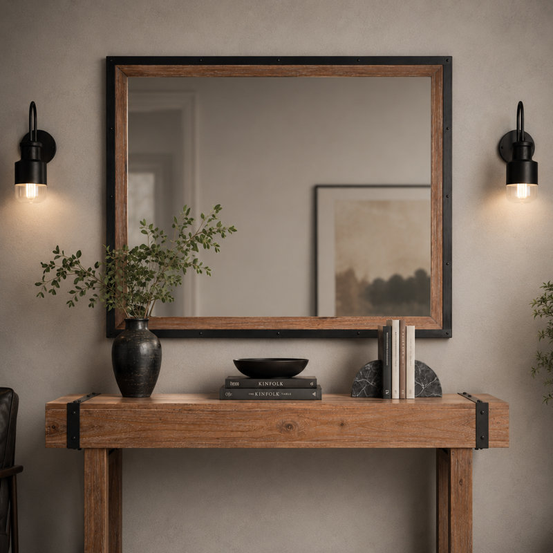 Brooklyn Walk Wood & Metal Wall Accent Mirror - Burnt Umber