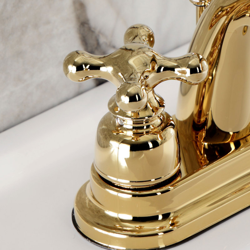 Restoration Centerset Bathroom Faucet with Drain Assembly, Polished Brass