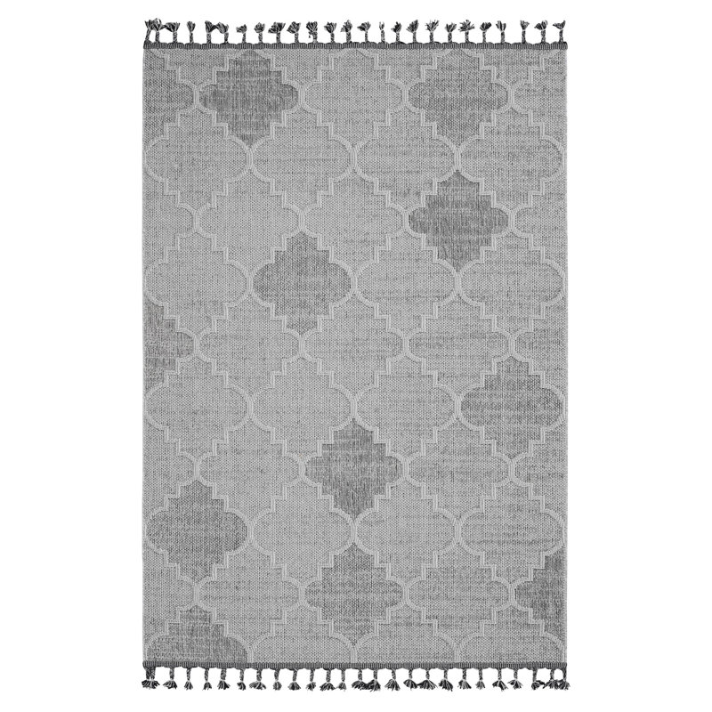 Area Rug, Guros Collection White / Grey / Trellis Indoor / Outdoor, Rectangle 4' x 6'2"