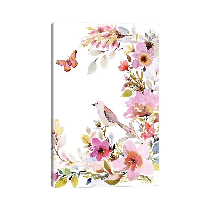 Flora Bird by Stephanie Ryan - Painting on Canvas, Wrapped Canvas, 30.48cm H x 20.32cm W x 1.91cm D
