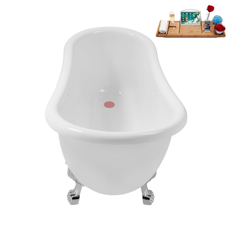 53.1'' x 25.6'' Freestanding Soaking Acrylic Bathtub, Polished Chrome, Matte Pink
