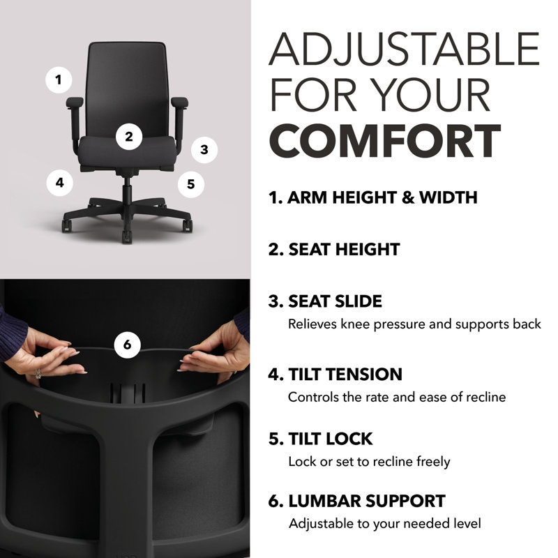 HON Ignition 2.0 Low-Back Mesh Task Chair, Advanced Tilt, Black Frame, Onyx, Onyx, Black, Advanced Tilt