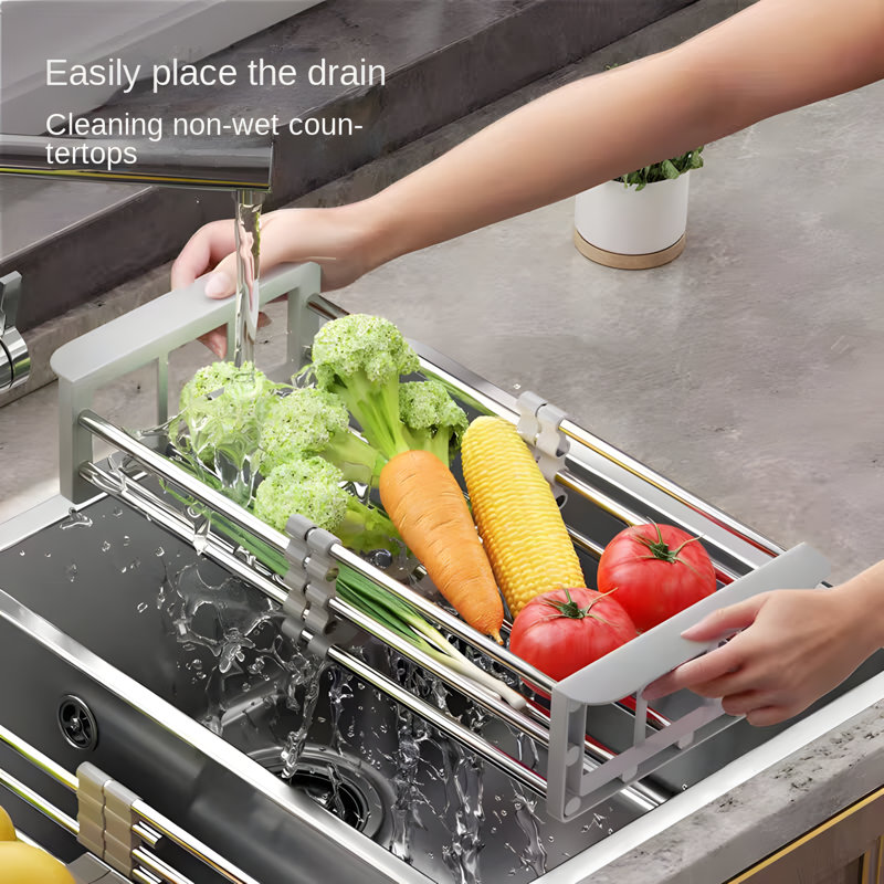 Expandable Over-The-Sink Dish Drying Rack - Stainless Steel Dish Rack Organizer For Kitchen Sink
