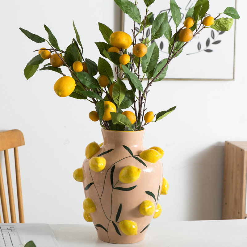 Large Beige Ceramic Lemon Decorative Table Vase