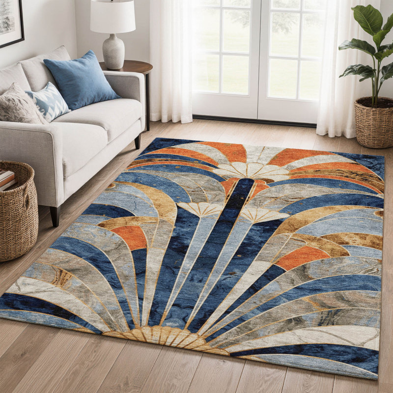 Premium Machine Washable Mayfield geometric Rug, 2'6" x 3'10", Navy