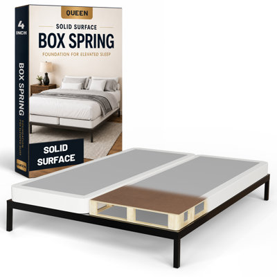 Base de lit avec sommier tapissier de taille solide, Amish en bois de 4 po fabriqué aux États-Unis, silencieux et silencieux, 2 pièces sous sommier avec support de matelas, blanc