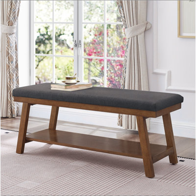 Banc rembourré en lin avec tablette de rangement - capacité de 350 lb, banc de bout de lit moderne avec siège rembourré pour chambre à coucher, vestibule ou salon