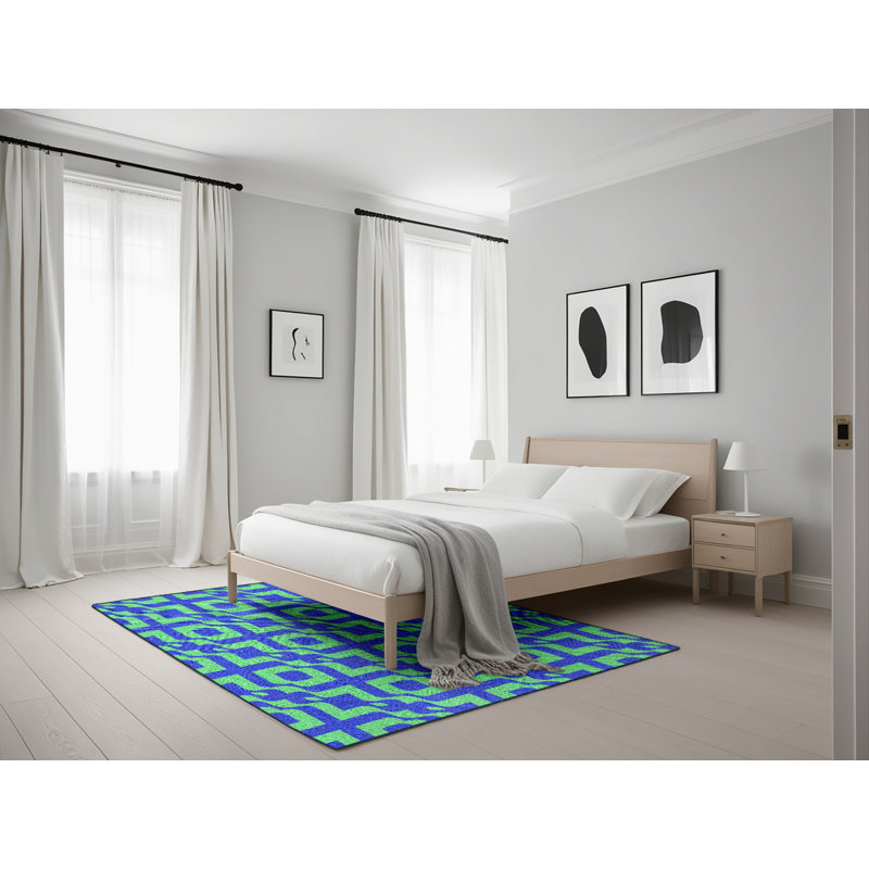 Tapis géométrique bleu / vert, Rectangle 5 pi x 7 pi