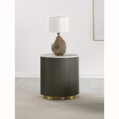 Swhite And Charcoal Round Marble Top Side End Table