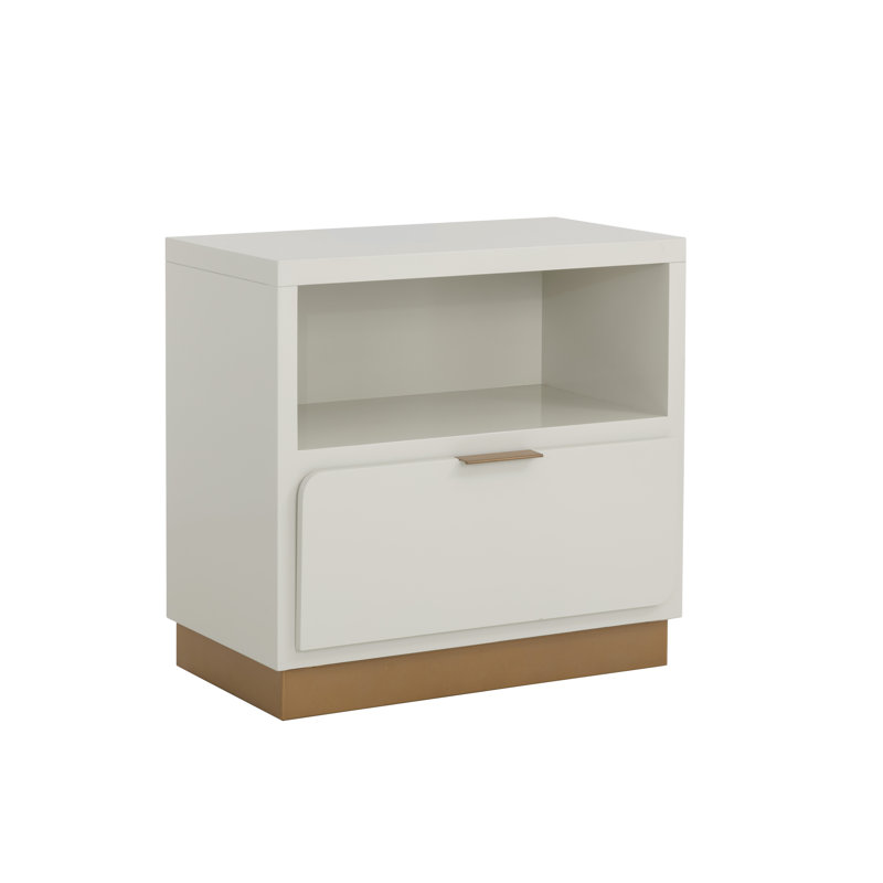 High Gloss Cream and Gold 1-Drawer Nightstand