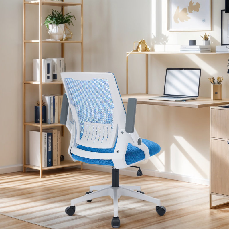 Bleona Office Chair With Flip-Up Armrests Ergonomic Computer Desk Chair Foldable Mesh Task Chair With Wheels Adaptive Lumbar Support Swivel Tilt Comfortable Study Chair For Student