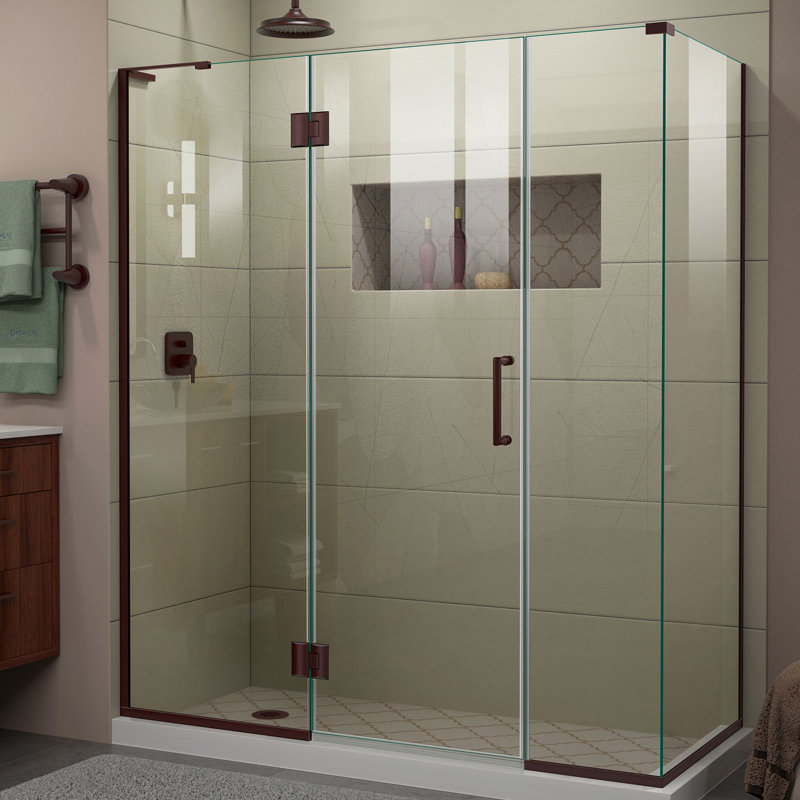 Unidoor-X 64" x 72" Rectangle Hinged Shower Enclosure, Brushed Nickel, Left Opening