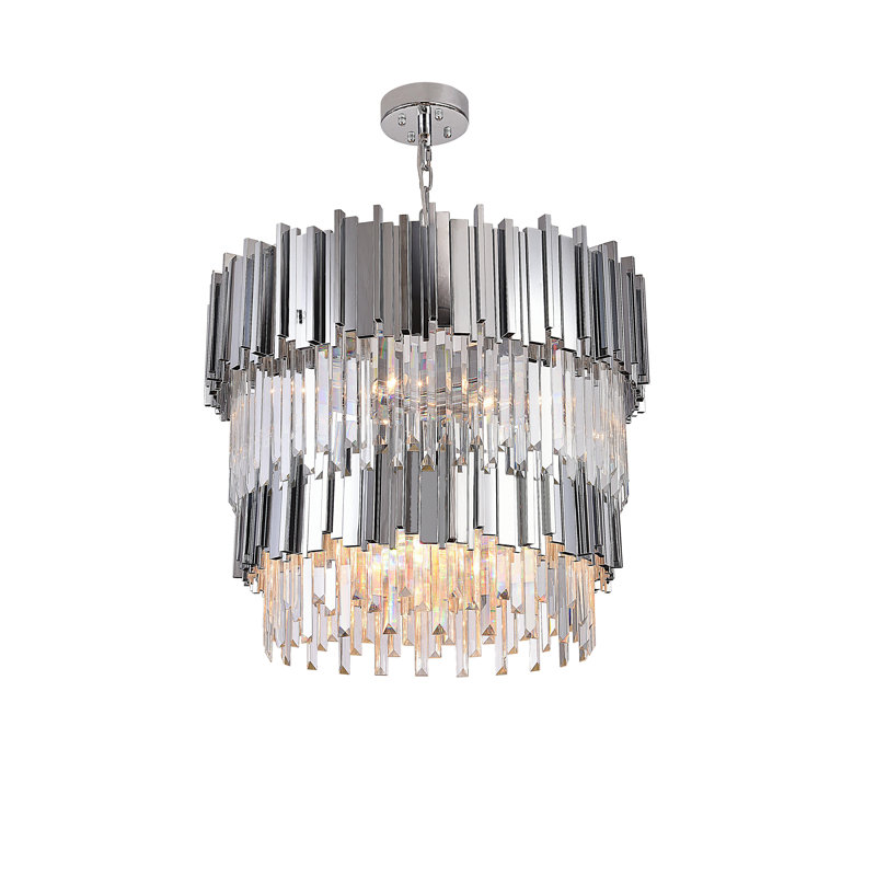 12-Light Gold Stainless Steel Chandelier With Clear Crystal Accents