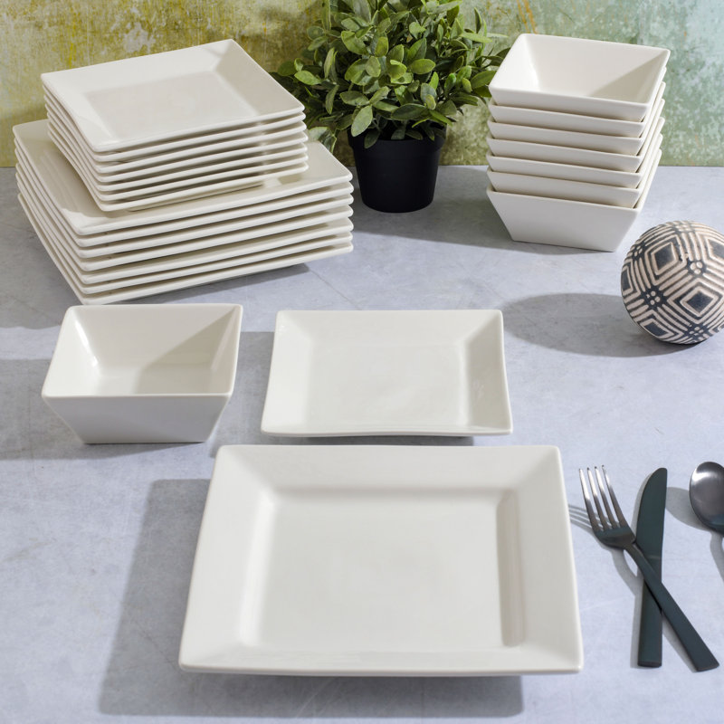 Zen Buffet White Square Porcelain Dinnerware Set, Service for 8