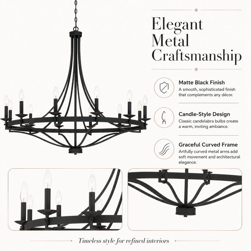 Mattheo 12-Light Dimmable Steel Candle Style Hardwired Wagon Wheel Chandelier with Adjustable Height, Aged Zinc