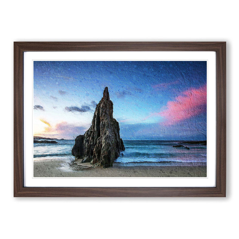 Sunrise on a Beach in Spain - Picture Frame Painting Print, 48cm H x 65cm W x 2cm D, Walnut Framed