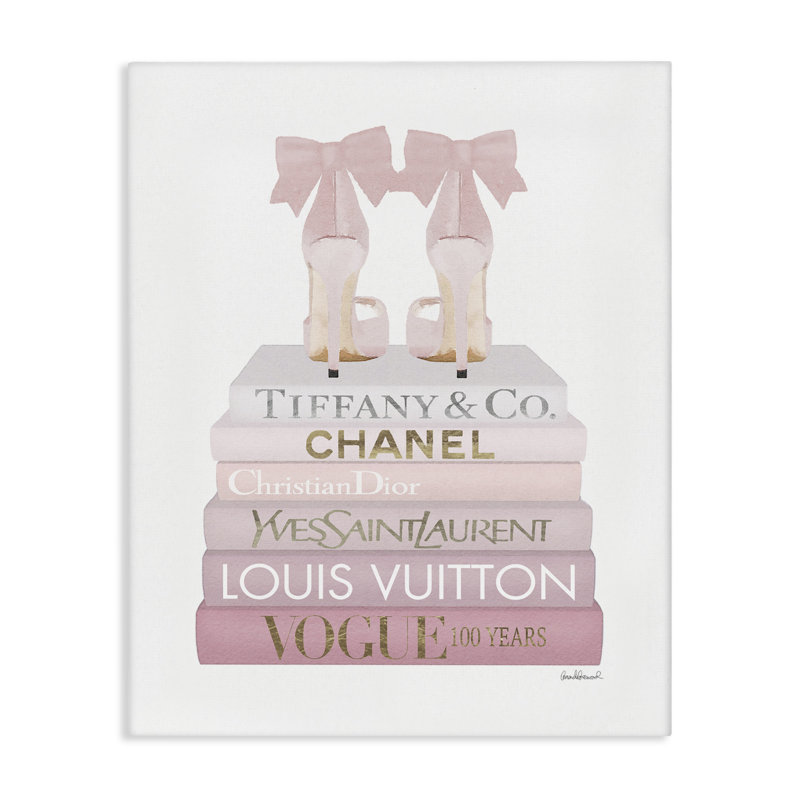 Chic Pink Bow Shoes Fashion Bookstack Canvas Print, 16" x 20"