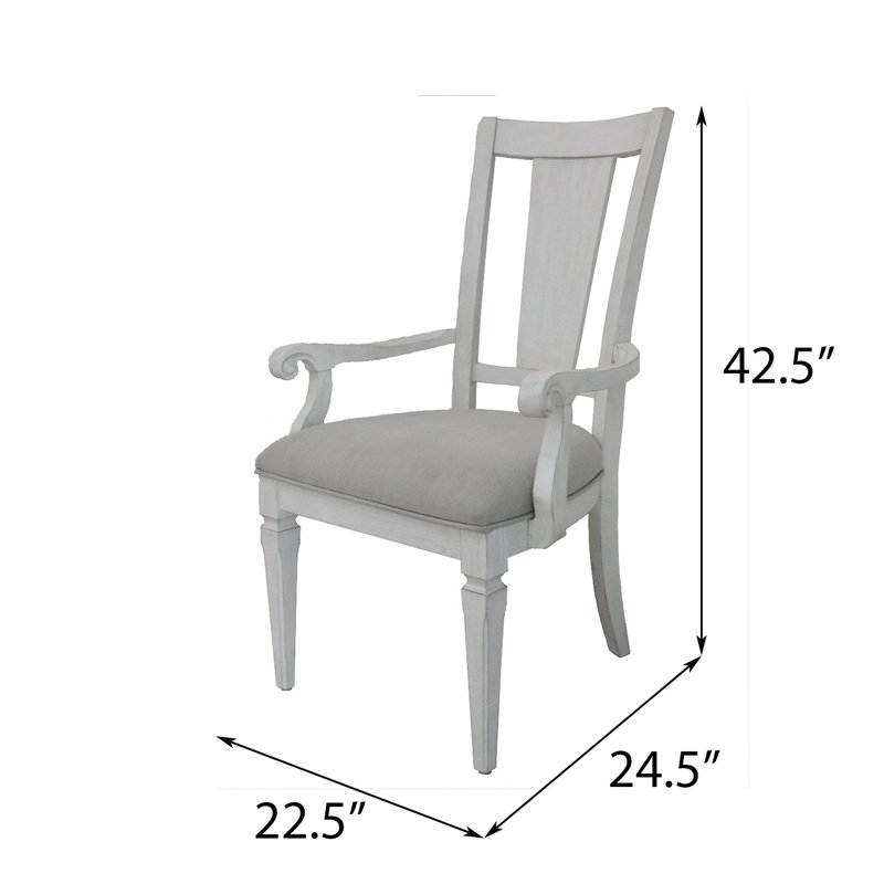 Chaise avec accoudoirs de salle à manger Tatum (ensemble de 2), lin gris clair et finition blanche patinée