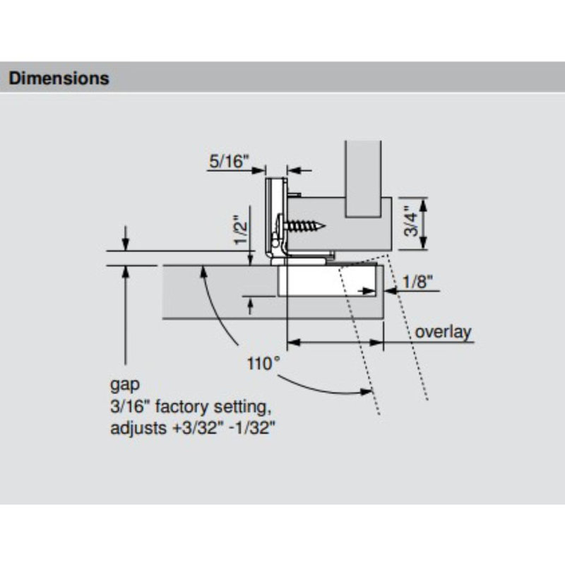 Overlay BLUMOTION 39C Compact 110 Degree Soft Close Face Frame Concealed Overlay Hinge [Press-in]