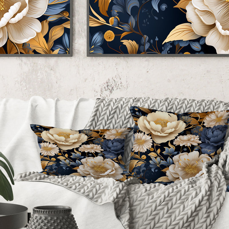 Motif de pivoines bleues et beiges - imprimé floral