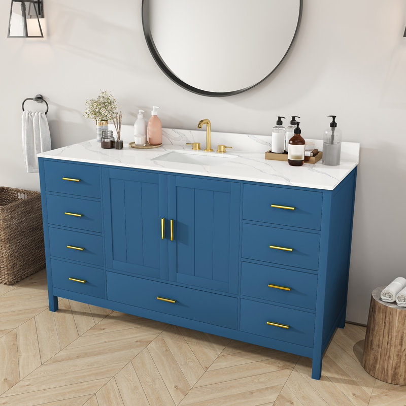 Meuble-lavabo moderne 42 po en bois massif avec lavabo, L 60 po, Centerset