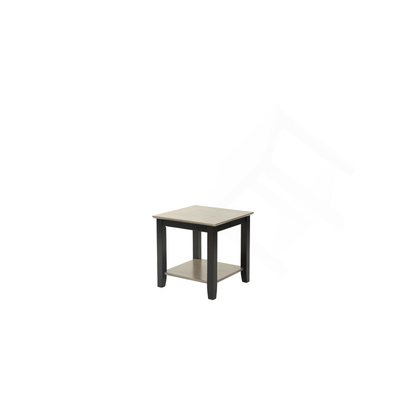 End Table, Modern Grey / Black Two Tone Finish 1Pc Under-Table Shelf Storage Living Room Rubberwood Walnut Veneer
