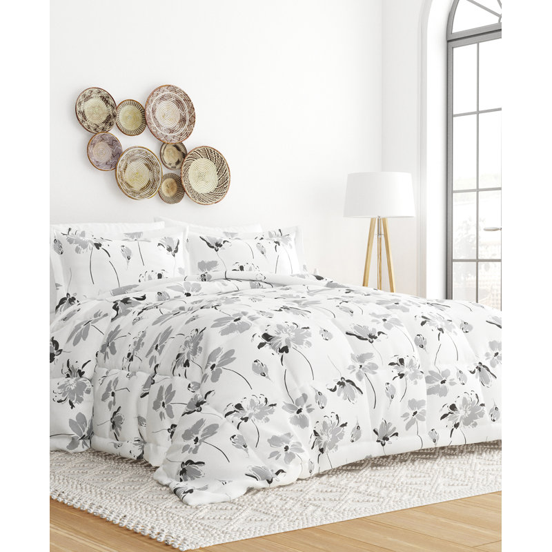 King Light Gray Microfiber Down Alternative Comforter Set