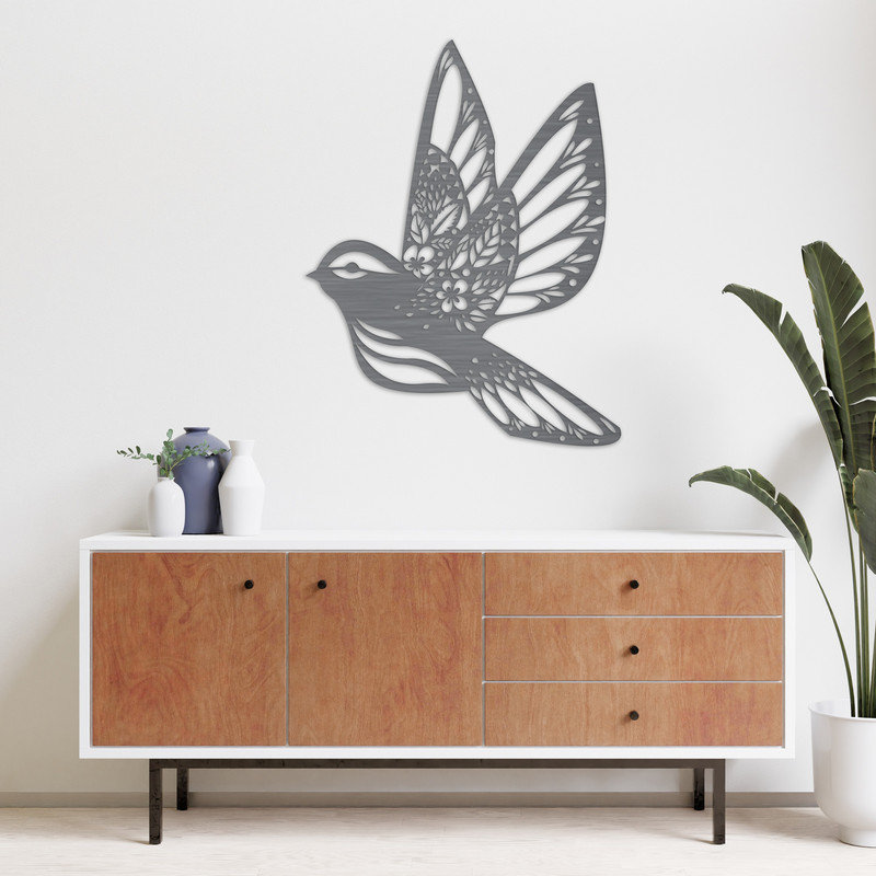 Décoration murale abstraite en forme d'oiseau - ACM, H 32 po x l 24,8 po x P 0,25 po, Noir