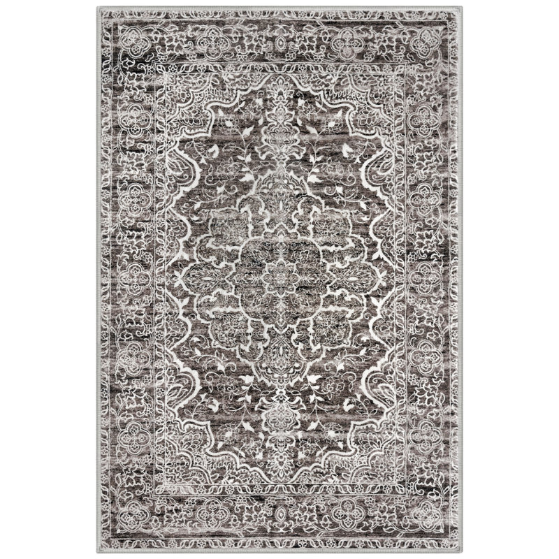Area Rug Machine Washable Rugs With Rubber Backing For Living Room, Rectangle 9' x 12'