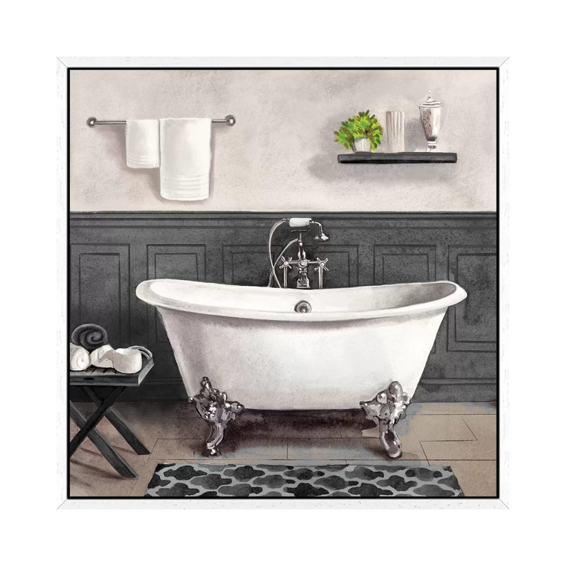 Serene Bath II Black And White by Bannarot - Painting on Canvas, 66.04cm H x 66.04cm W x 3.81cm D, White Framed