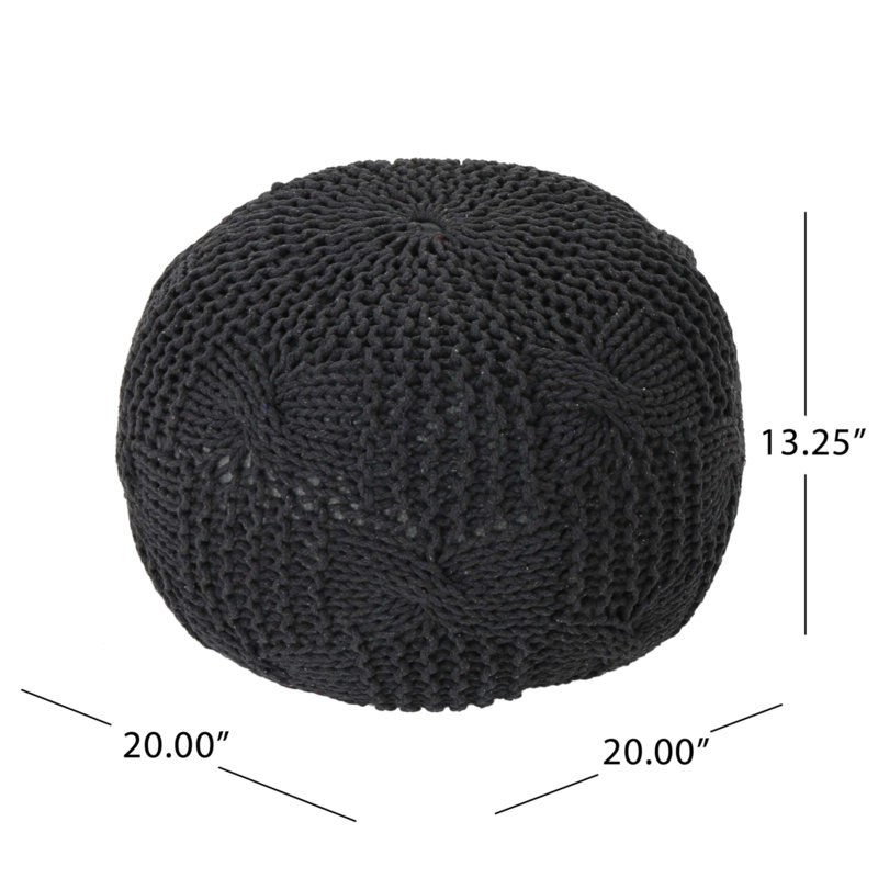 Pouf rond Bordeaux en coton tricoté, gris foncé