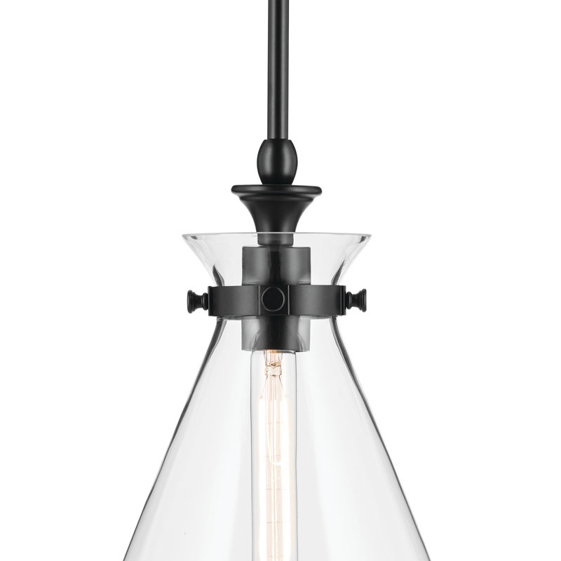 1 Light Updated Traditional Pendant with Glass, 14.5" H x 10.5" W, Clear, Satin Black