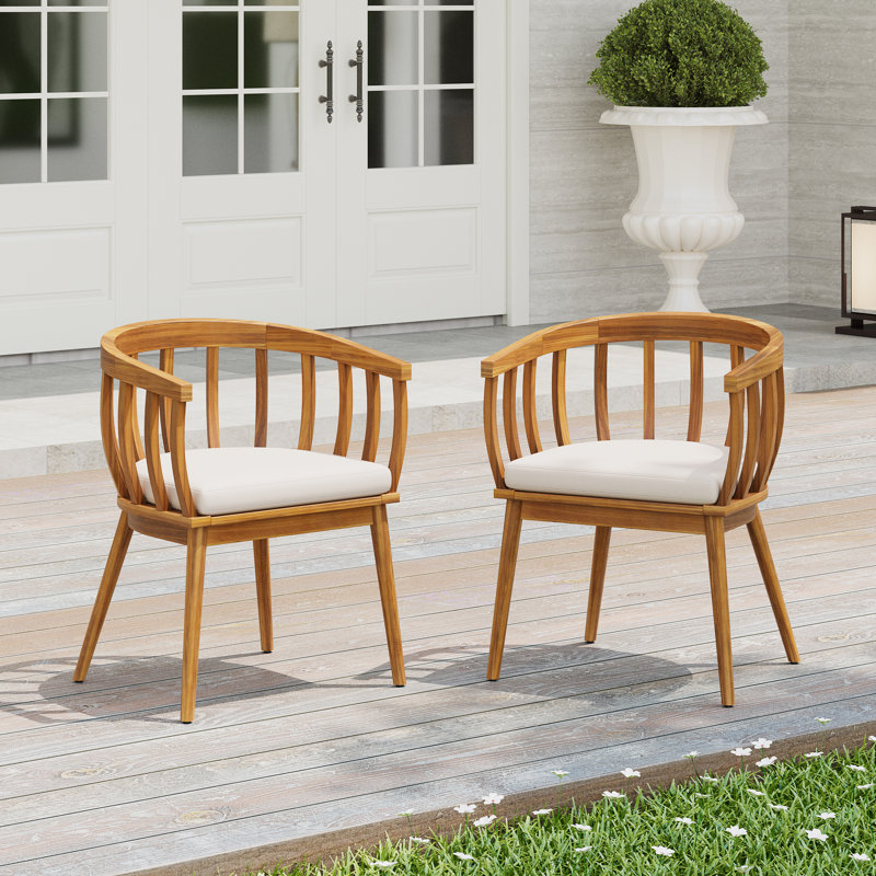 Chaises de salle à manger d'extérieur en bois d'acacia avec dossier courbé Sonny