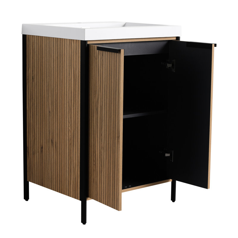 Meuble-lavabo 24 po Coffee avec lavabo en résine et rangement créatif - Portes autoportantes silencieuses modernes