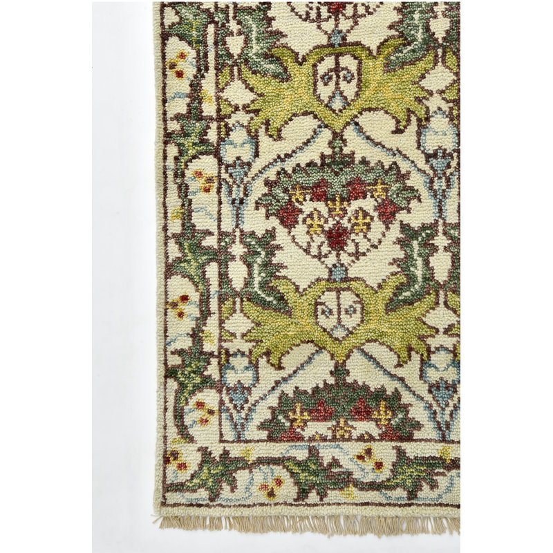 Tapis 10 x 14 ivoire William Morris, Tapis de couloir 2 pi 6 po x 16 pi