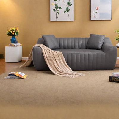 Canapés à compression, canapé deux places moderne et spacieux en similicuir gris de 198 cm pour la maison