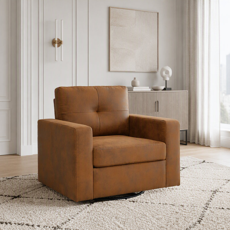 Fauteuil pivotant à 360 degrés avec dossier rembourré, Tissu brun clair